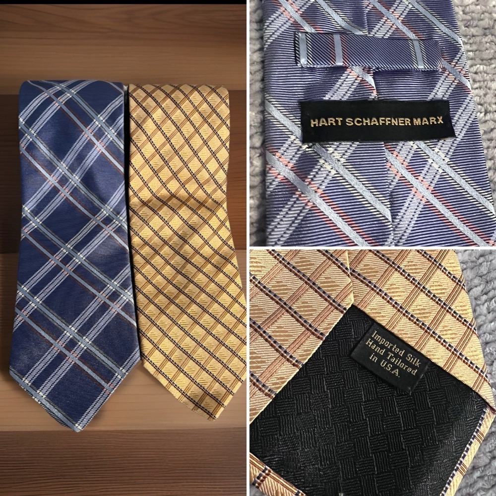 HART SCHAFFNER MARX Men's Silk Necktie's Set Of 2 USA hand Tailored (t6)